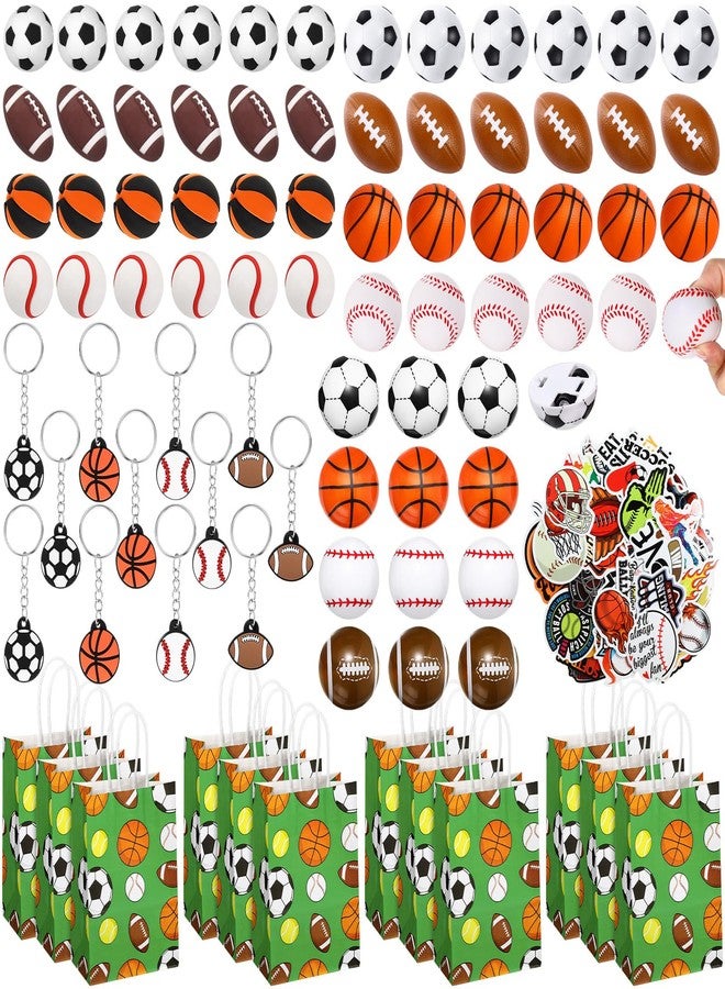 Aoriher 200 Pcs Sport Party Favors Set, Sport Party Gift Bag Fillers Foam Sports Balls Keychains Sticker Eraser Pull Back Cars for Baseball Basketball Football Soccer Birthday Gift(Sports Balls) - Image 1
